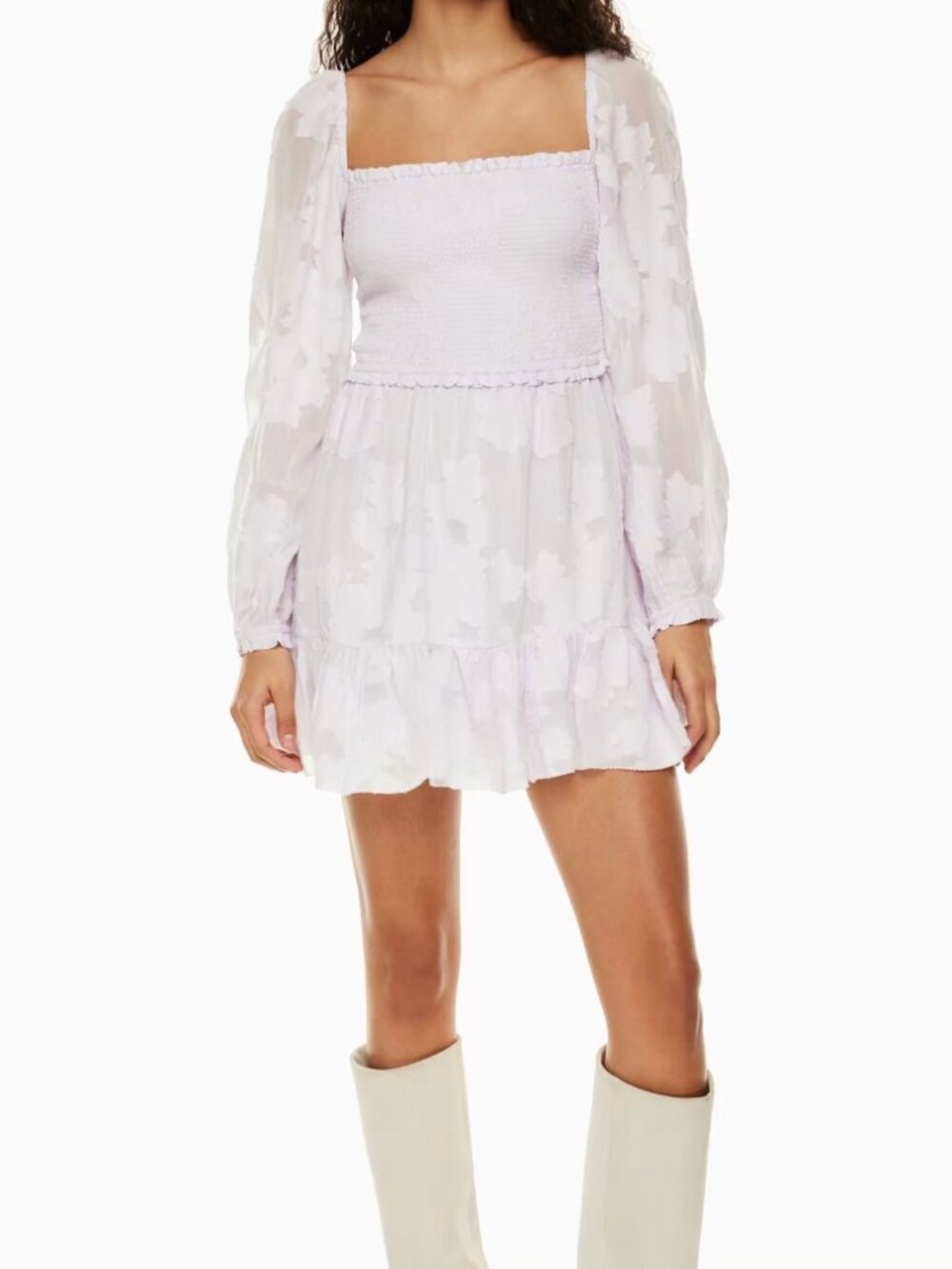 NWT Wilfred Aritzia Size Large Multicolor Long Sleeve Tempest Smocked Mini Dress